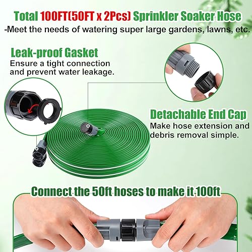 Miniatura 6 de Paquete de 2 mangueras de riego de 50 pies, sin torceduras, ahorra agua, flexible, resistente, manguera de riego plana de tres tubos para riego de