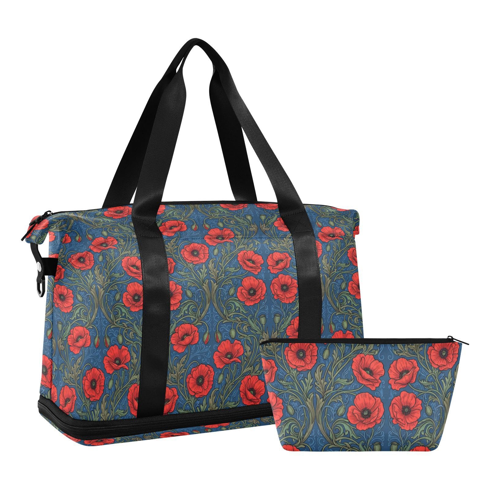 William Morris Red Alabia Poppy podróżna torba podróżna z kieszenią na mokro regulowany pasek sportowa torba na siłownię do trekkingu 2 szt. zestaw dla mężczyzn kobiet