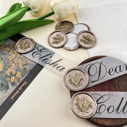 Miniatura 10 de 25 calcomanías de sello de cera dorada y blanca hechas a mano, sellos de sobre, calcomanías de cera autoadhesivas para invitaciones de fiesta de