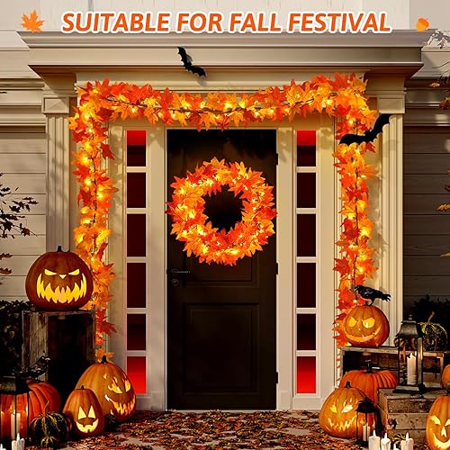 Miniatura 6 de Decoración de otoño para el hogar decoraciones de Acción de Gracias, guirnalda de otoño enchufable de 10.8 pies con luces, 50 bombillas naranjas