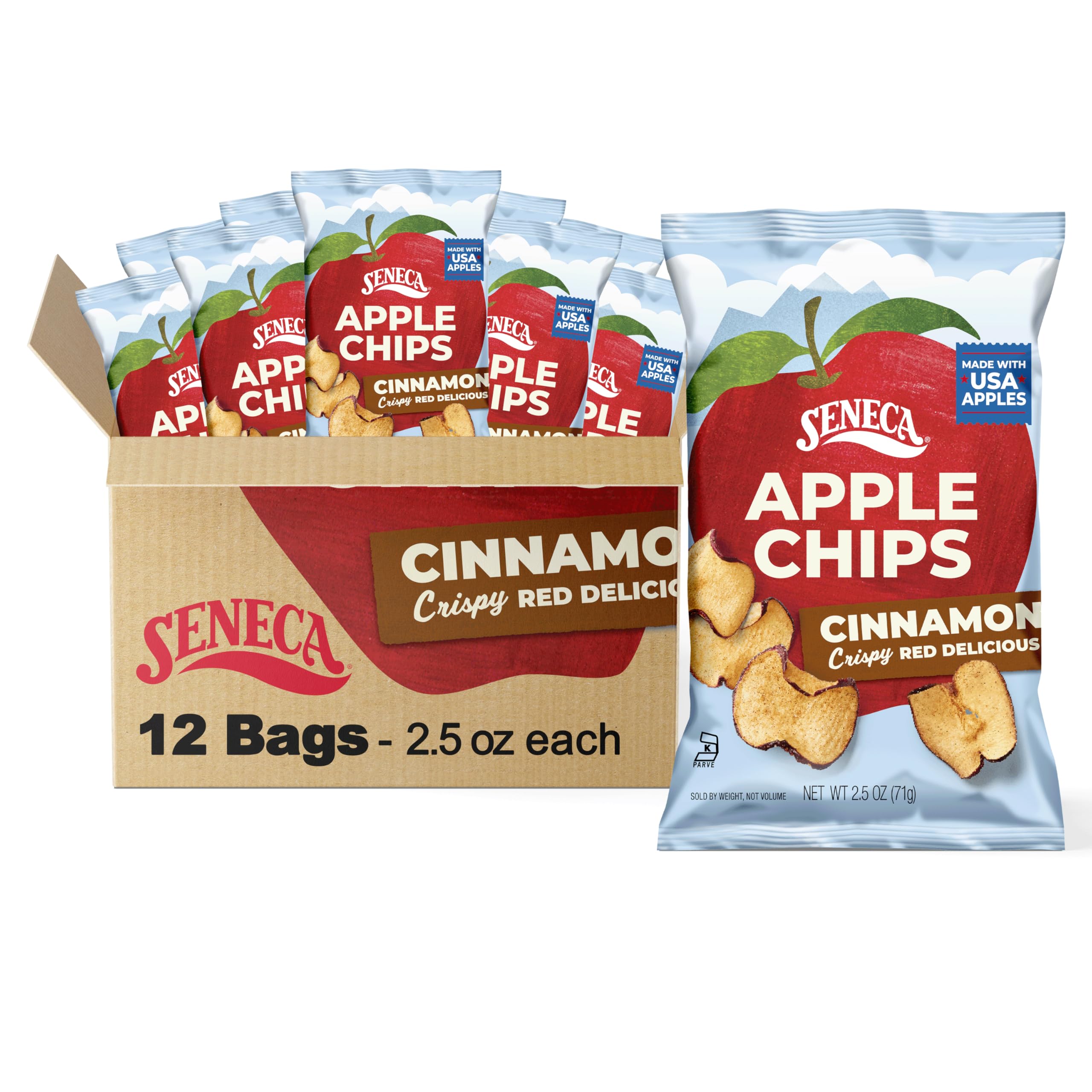 Cinnamon Apple Chips | Made from Fresh Apples | 100% Red Delicious Apples | Yakima Valley Orchards | Real Cinnamon | Crisped Apple Perfection | Foil Fresh Bag | 2.5 ounce (Pack of 12)