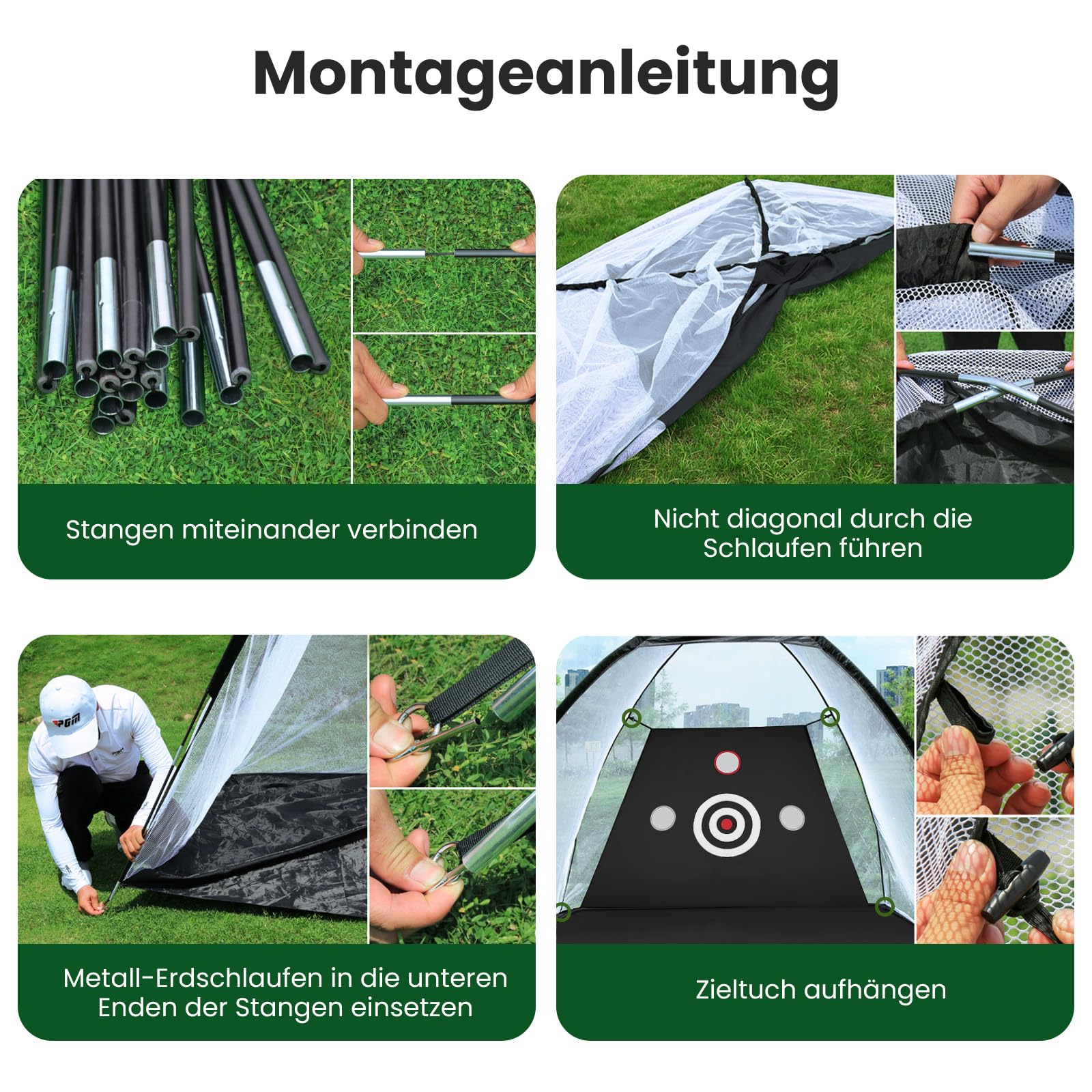 Golf Übungsnetz mit Matte, 303 x 207 x 186 cm Golf Trainingsnetz für Zuhause, Multi-Target Golfs Netz mit Abschlagmatte, 6 Übungsbällen, Tragetasche, Golfs Training Set