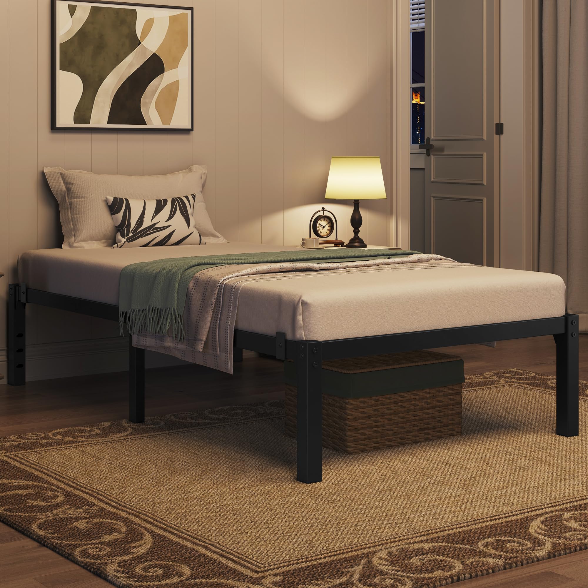Yaheetech Bettrahmen 90 x 200 cm Metallbett Bettgestell aus Metall, Modern Jugendbett mit Lattenrost, Doppelbett Einzelbett Schwarz 41cm H