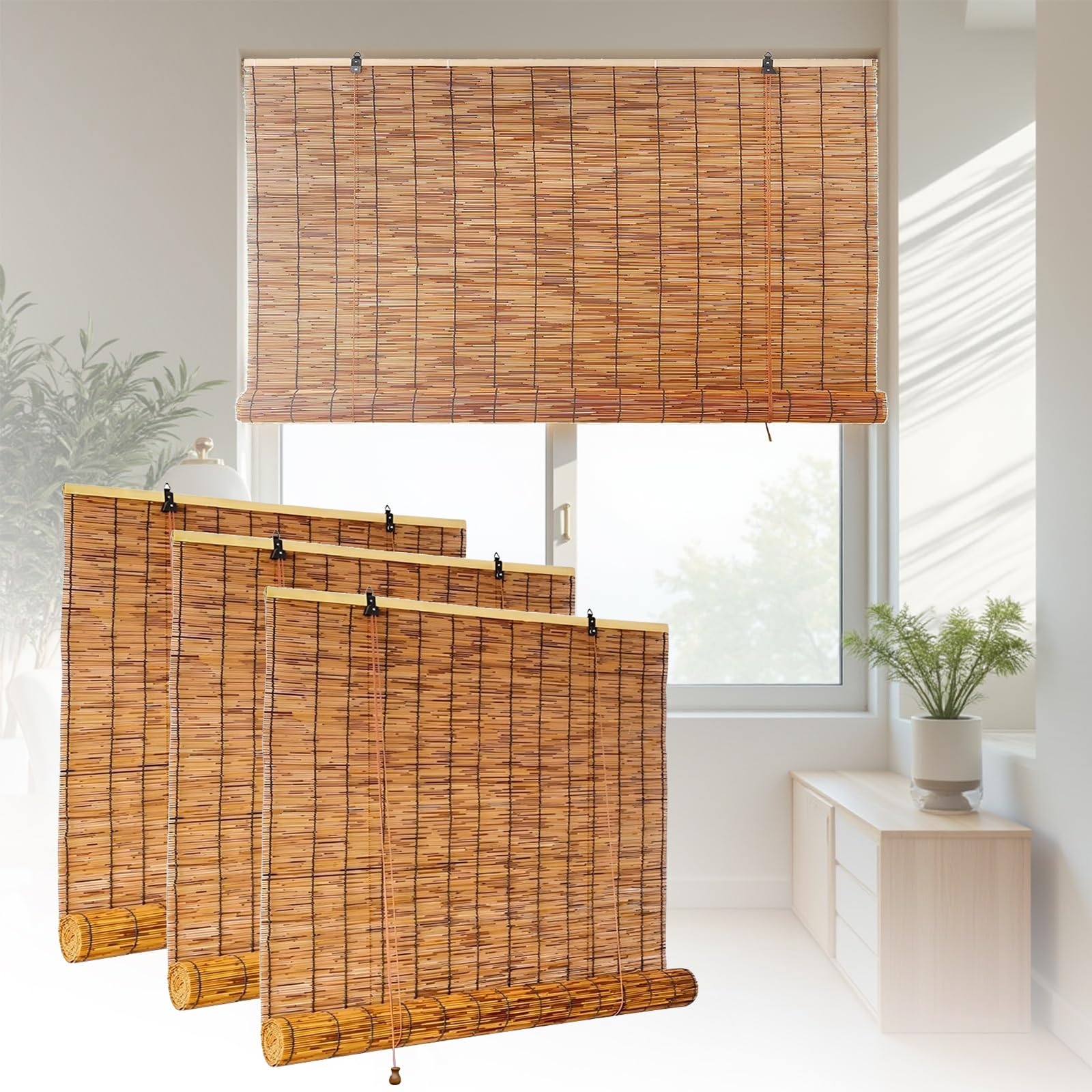 CMJYMX Bamboo Blinds 50 80 100 120 150cm Wide, Privacy Natural Roman Shades With Lift, Outdoor Curtains Sunshade Privacy Screen Bamboo Roll Up For Kitchen Windows(120x190CM/47x74IN(WxH))