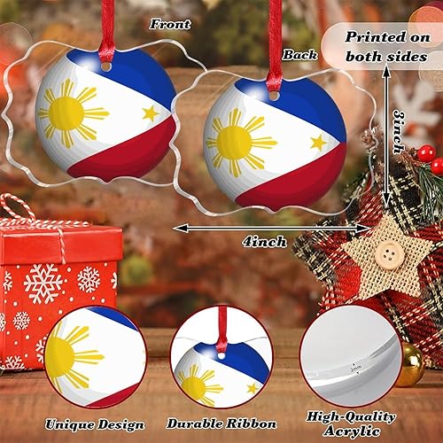 Miniatura 2 de The Flag of Philippines - Adorno de Navidad personalizado 2023, adornos de bola 3D falsos para árboles de Navidad, acrílico país, ciudad, recuerdo,