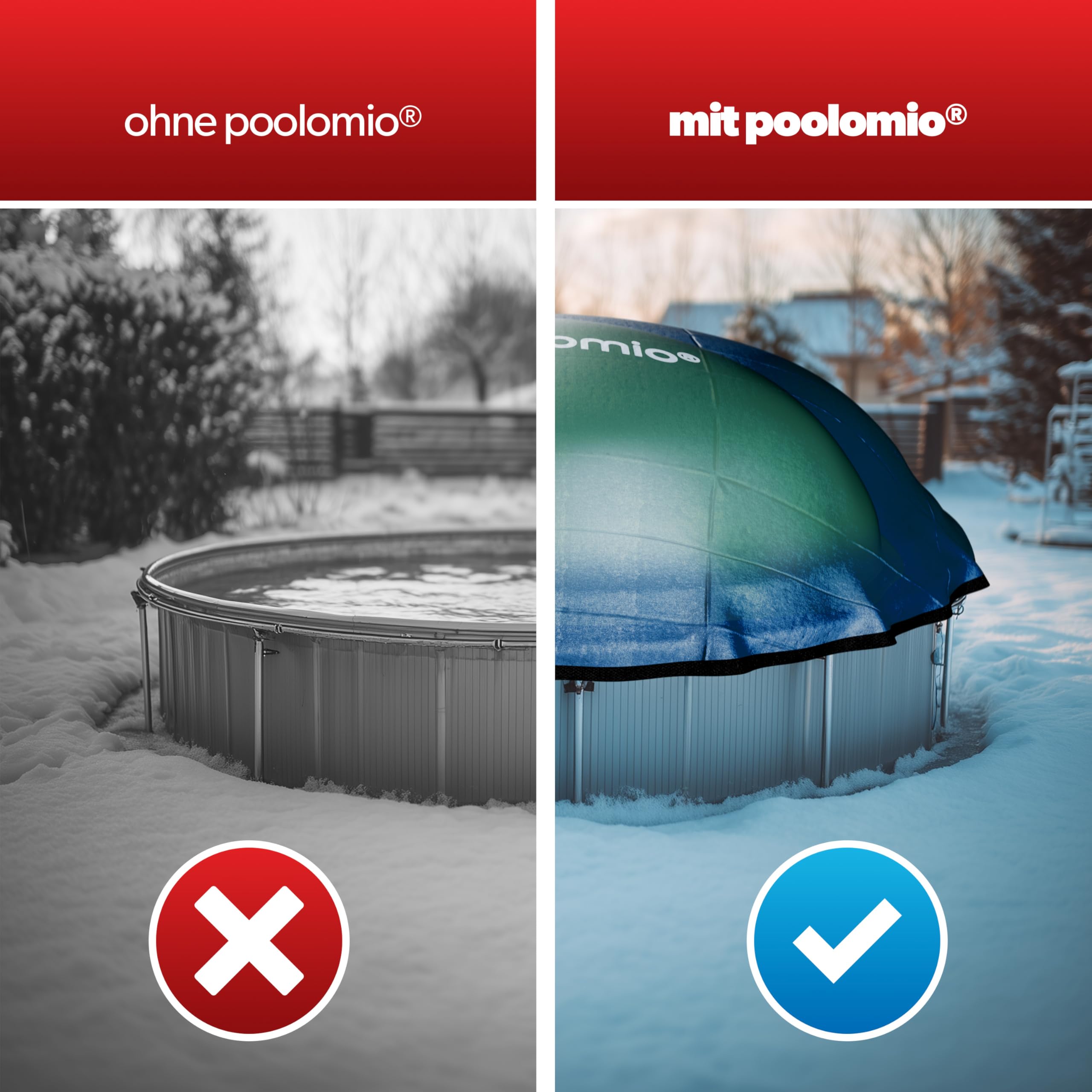 poolomio® Poolkissen Rund 4m (Pools 400-550 cm) | Poolkissen Winter XXL Ø 400 cm Luftkissen 420 g/m² | Winterkissen Poolabdeckung | Frost- & Chlorbeständig | Pool Kissen inkl. Seil & Reparaturset