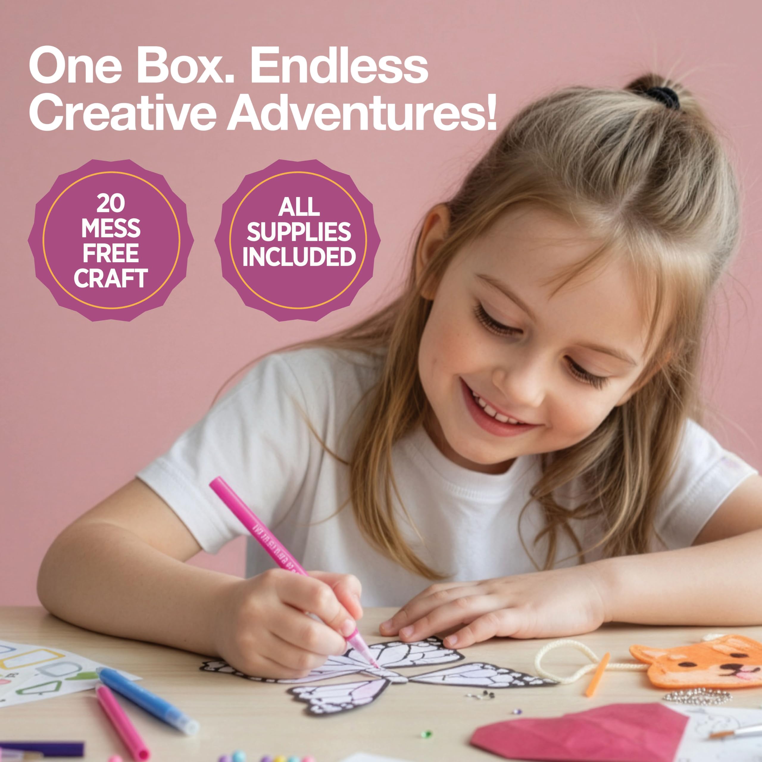 20 Kunst- & Bastelset für Mädchen - Die Überraschungs-Bastelbox, All-Inclusive-DIY-Bastelset mit 20 lustigen Projekten, einzeln verpackt, einfache Schritt-für-Schritt-Anleitung, kreatives