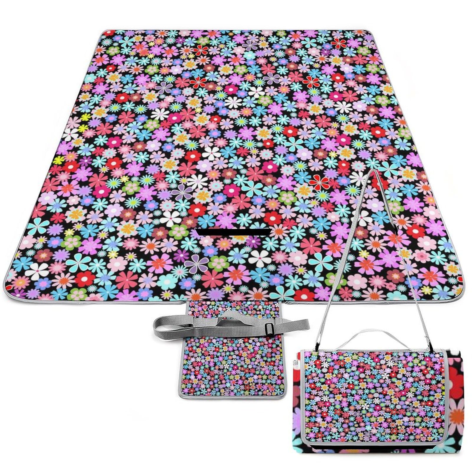 3D Impression Motif De Fleurs Couverture Pique Nique Tapis Pique Nique Nappe Picnic Couverture De Pique-Nique pour Camping, Parc, Jardin 148x148cm