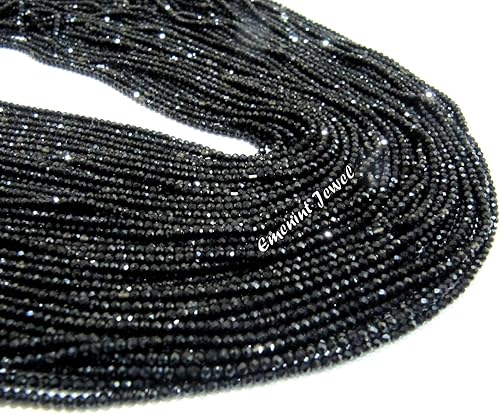 Eminent Aaa - Cuentas de turmalina negra natural de 0.079 in, hilo facetado de 13 pulgadas de largo, cuentas de piedras preciosas microfacetadas,