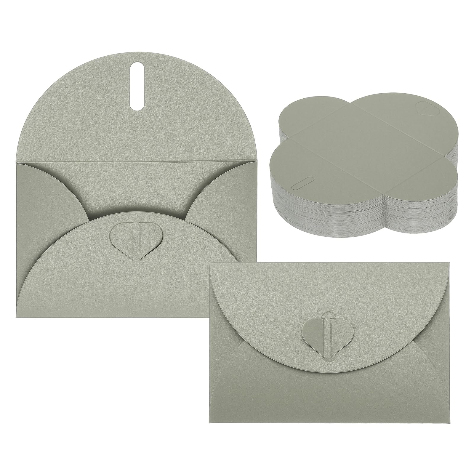 Sobres pequeños para tarjetas PATIKIL de 4x3 pulgadas con cierre de corazón plata 100 uds 7