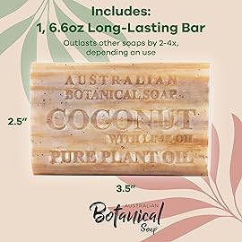 Australian Botanical Soap Coconut with Lime Oil 6.6 oz Triple Milled Luxury Soap Bar Enriched with Shea Butter, Coconut Shells, and Essential Oil, Pack of 1