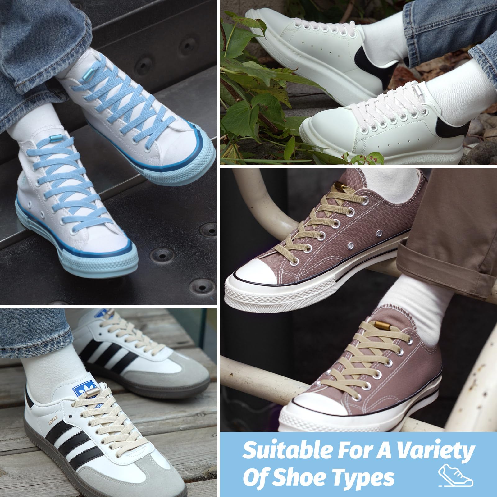 Puzeam 2 Pairs Elastic Laces - Elastic No Tie Shoe Laces for Kids, Adults Sneakers Shoes — view 9