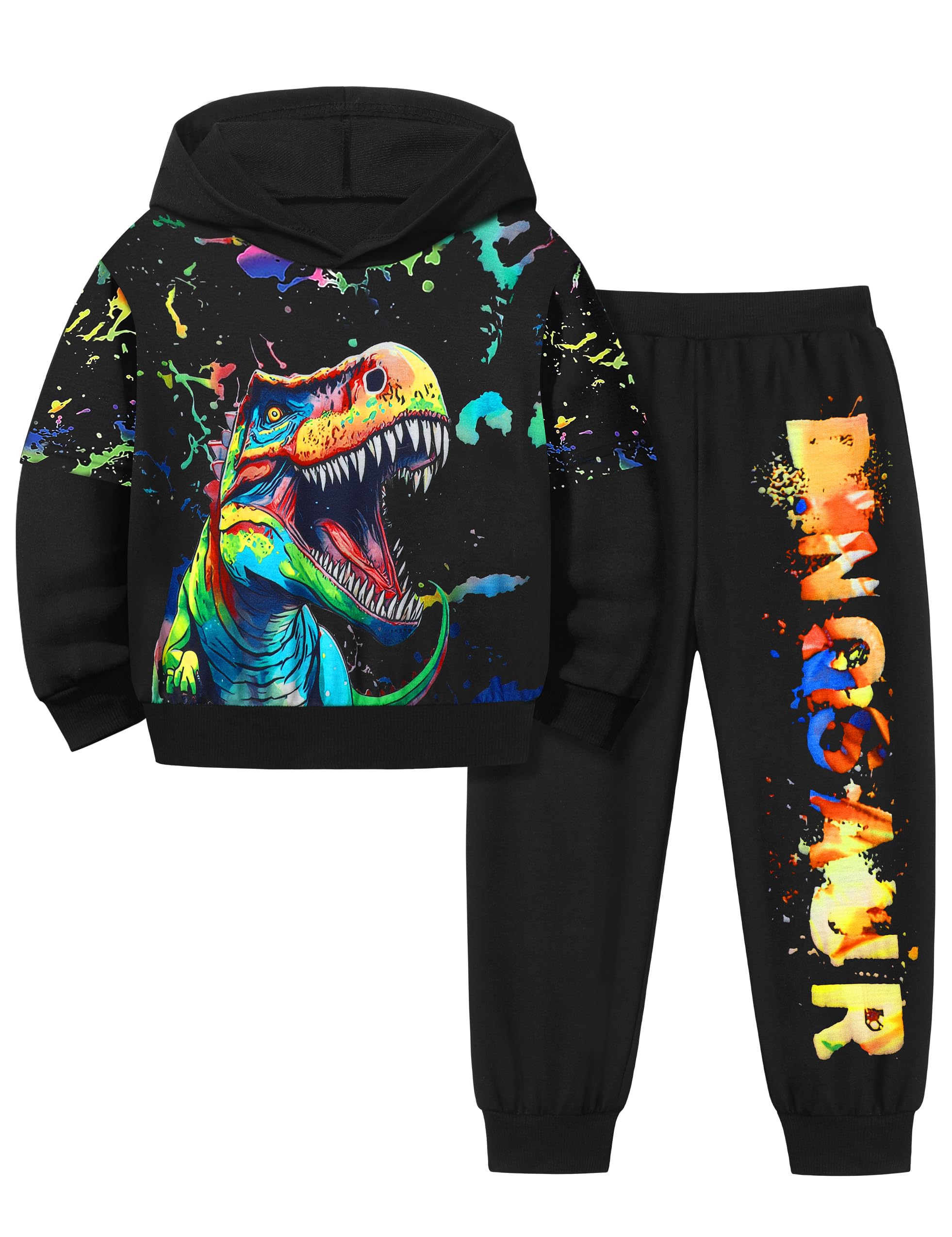 Toddler Boy Clothes Dinosaur Printed Hoodies Toddler Clothes for Boys Long Sleeve Sweatpants Set T-Rex Outfits 3-7t