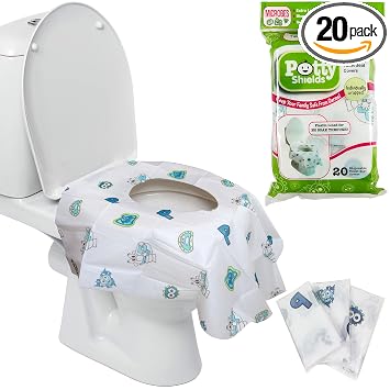 Potty Shields Toilet Seat Covers Disposable 20 Pack - XL Waterproof Toilet Cover for Toddlers, Kids & Adults - Portable & Individually Wrapped for Travel, Potty Training, Vacations, Public Restrooms