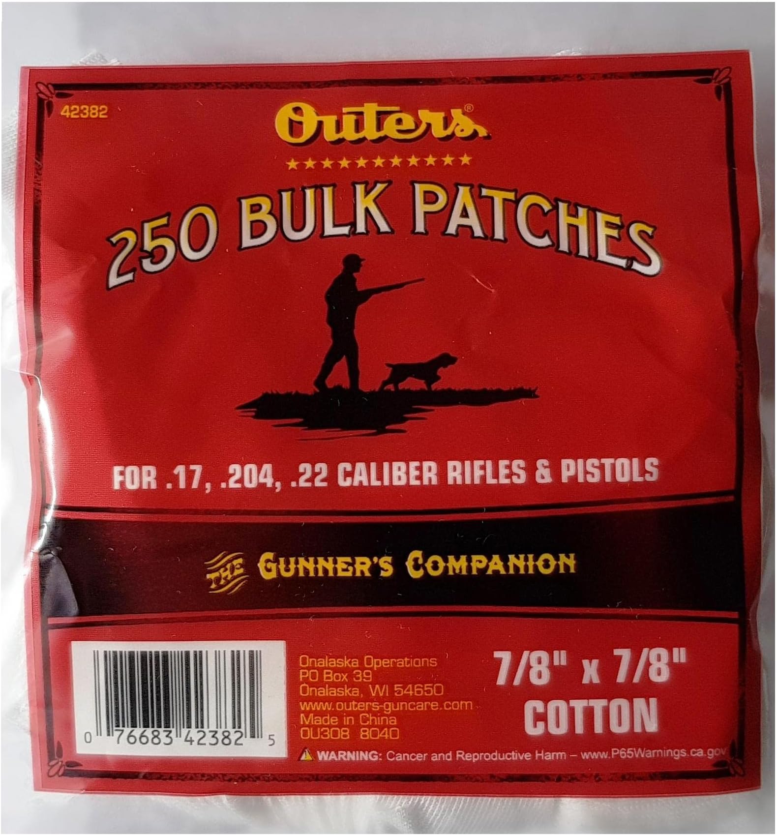 OUTERS Pack of 250 7/8" x 7/8" patches to replenish your .17 to .22 and .223. calibre rifle gun airgun/pistol cleaning kit. Use with a jag/pull through & for cleaning & oiling barrels