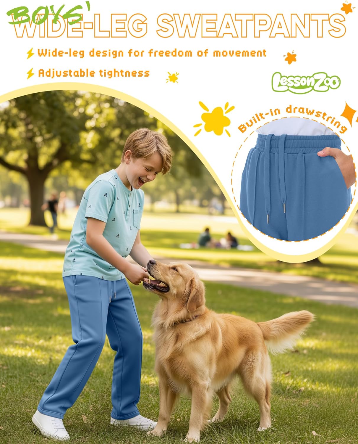 3 Pack Boys' Wide Leg Sweatpants Baggy Drawstring Open Bottom Pants Kid Elastic Waist Athletic Joggers with Pockets - Image 3