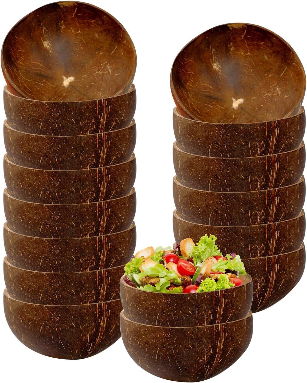 14 Pcs Coconut Shell Bowls Small Polished Wooden Bowls for Smoothie Acai Salad and Vegan Gifts, Natural Rustic Kitchen Decor (Large)