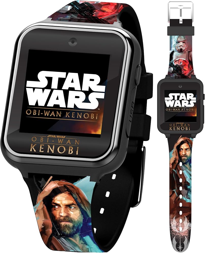 스타워즈 OBI-Wan Kenobi 아동용 스마트 워치, 터치스크린, 제다이 시계 페이스 10개, 셀카 카메라, 게임, 스톱워치, 스텝 카운터 포함 - 14cm(5.5인치)에서 20.3cm(8인치) 손목에 적합 — 사진 1