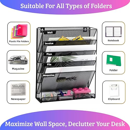 Miniatura 4 de Organizador de archivos vertical de 6 niveles para colgar en la pared, de malla metálica, para escritorio, papel de correo, soporte para carpetas de