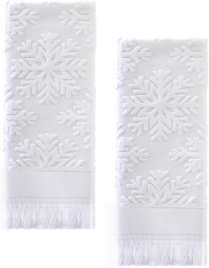 YoulerTex Snowflake Hand Towel Christmas Decorative: White Hand Towels Set Luxury 2 Packs 14X30 100% Cotton Absorbent Soft Face Towel Boho Bathroom Decor Kitchen Hotel Spa Farmhouse Guest Tea Gift