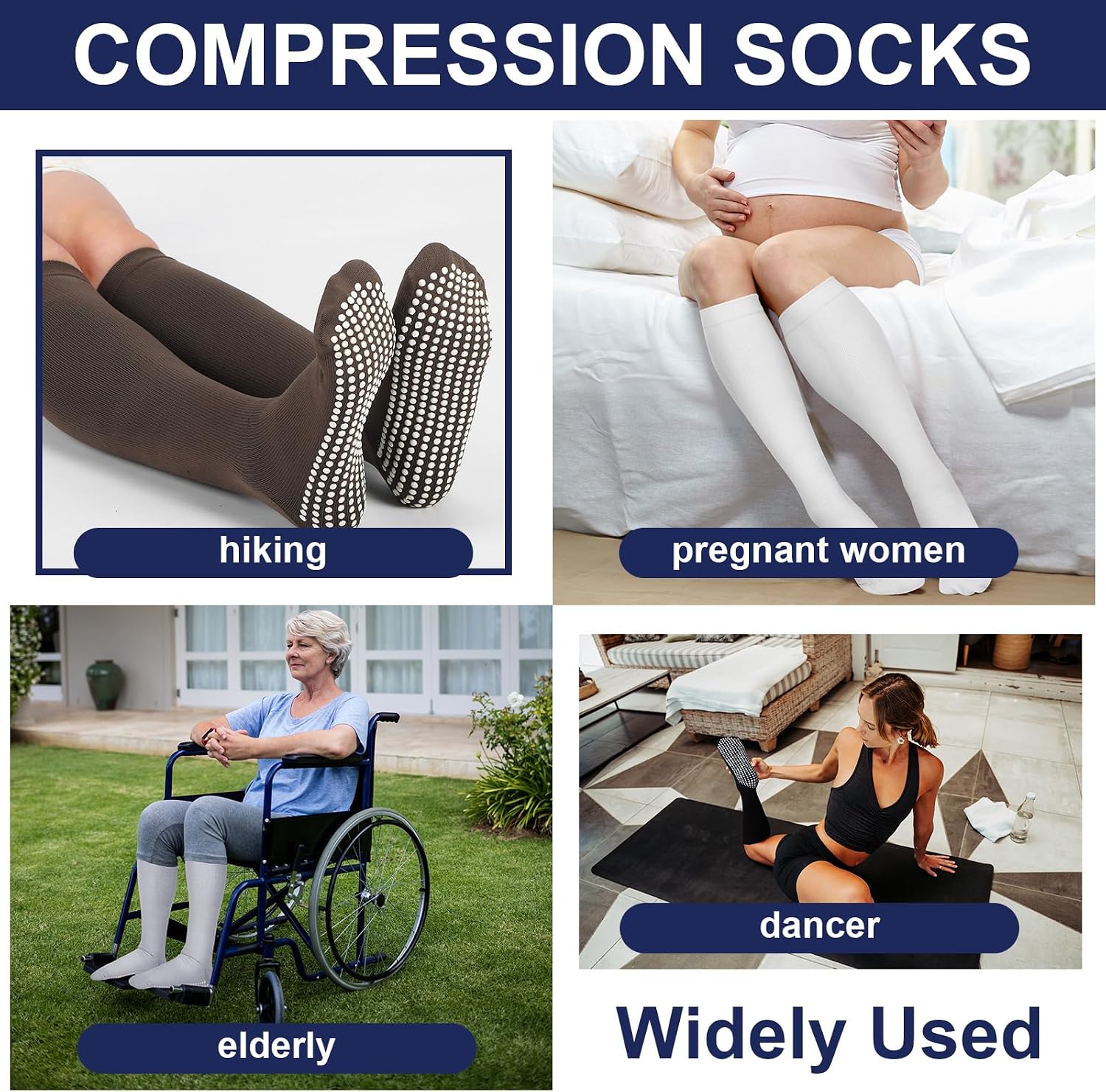 Xtinmee 6 Pairs Compression Socks for Women Men 20-30 Mmhg Non Slip Grips Hospital Compression Sock for Nurses Pregnancy