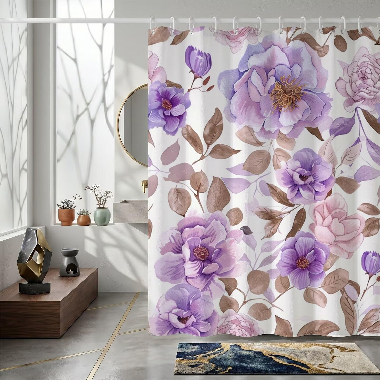 Rideau de douche 180x220cm violet en tissu polyester imperméable lavable ZO-946