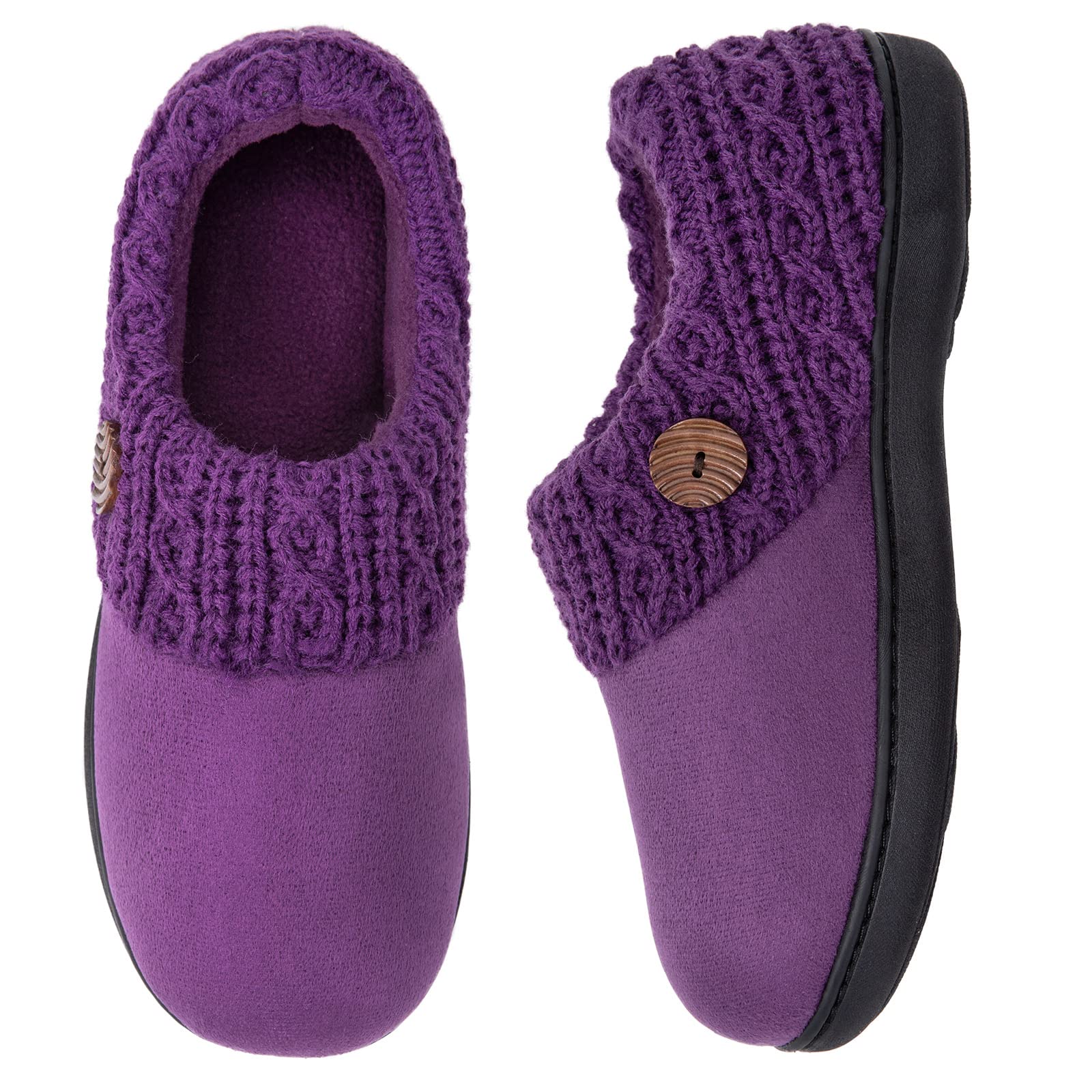 Women's Microsuede Slippers Warm Comfy Memory Foam Indoor House Shoes with Knit Collar