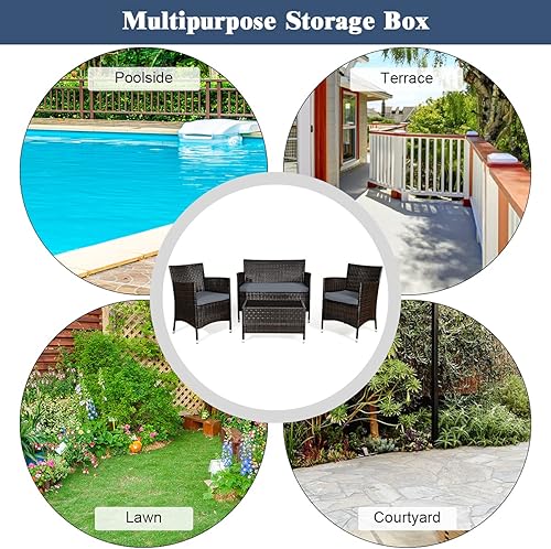 Miniatura 8 de COSTWAY Juego de 4 muebles de ratán para patio, sillas de mimbre para exteriores con mesa auxiliar, juego de conversación acolchado de ratán para