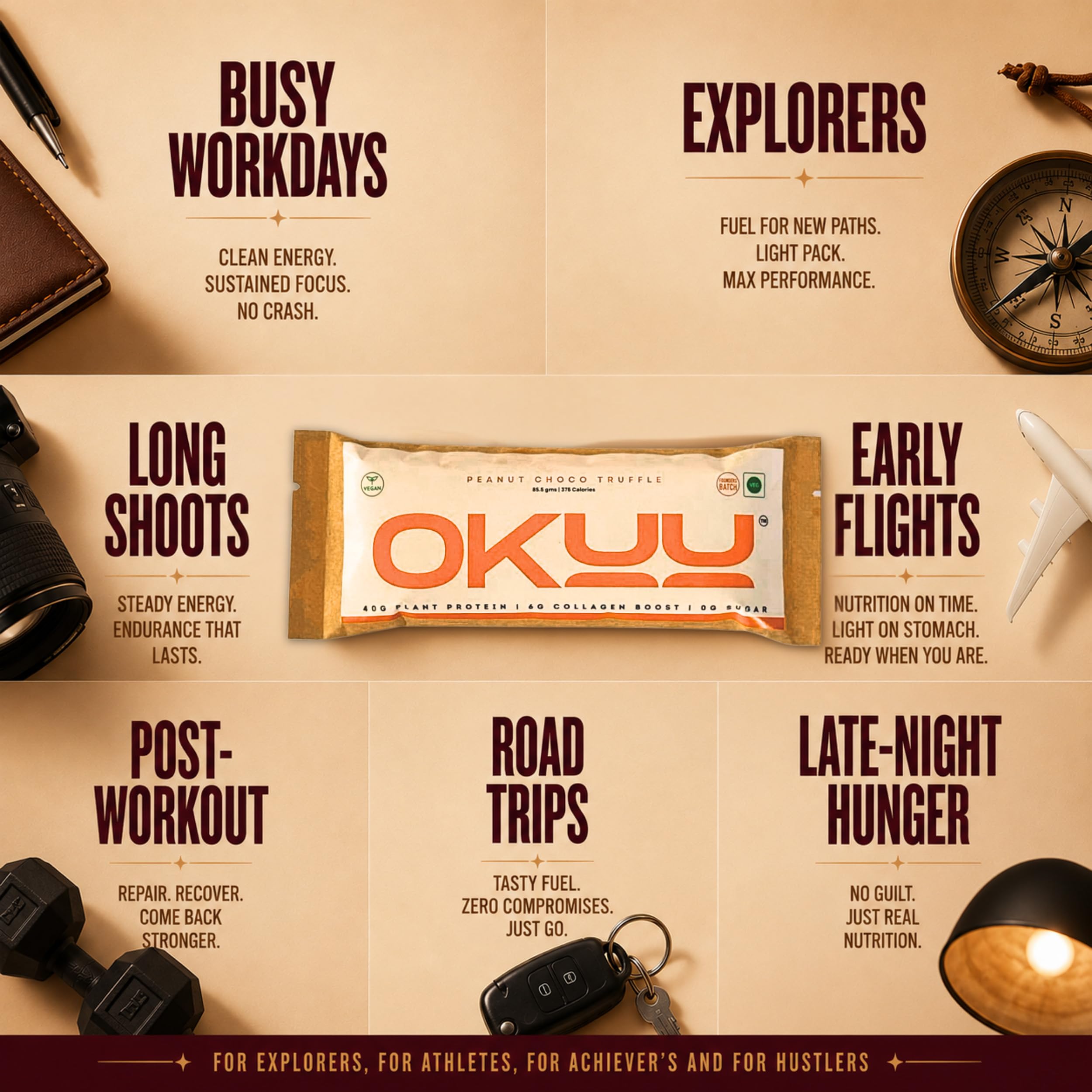 OKUU Peanut Choco Truffle 40 G Powerful Protein Bar | 14G Fiber, Zero Sugar & Collagen Boost Inside | Pack of 10 — Amazon image 6