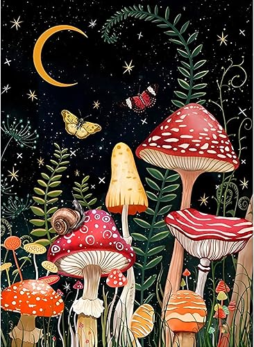 Ecdivjs Diamond Painting Kits Mushroom for Adults Kids,Round Full Drill Diamond Painting Mushroom,Diamond Art Kits Mushroom Gem Art Suitable for