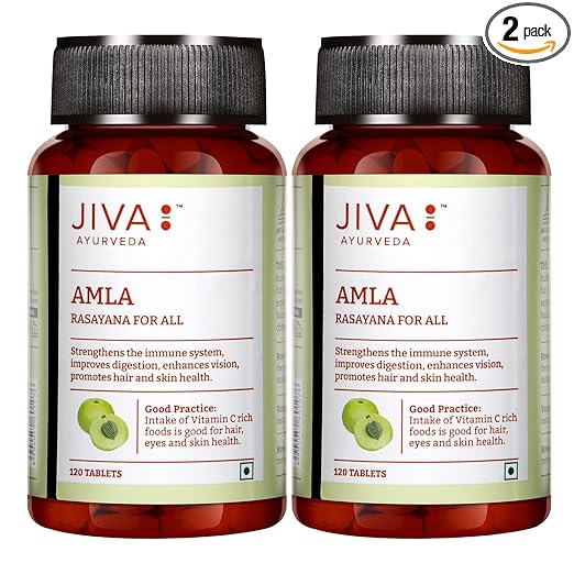 Jiva Amla Tablet - Pure Herbs Used | Rich In Vitamin C | Protects Against Free Radicals | Rich In Antioxidants | Improves Digestion | Enhances Vision - 120 Tablets - Pack of 2