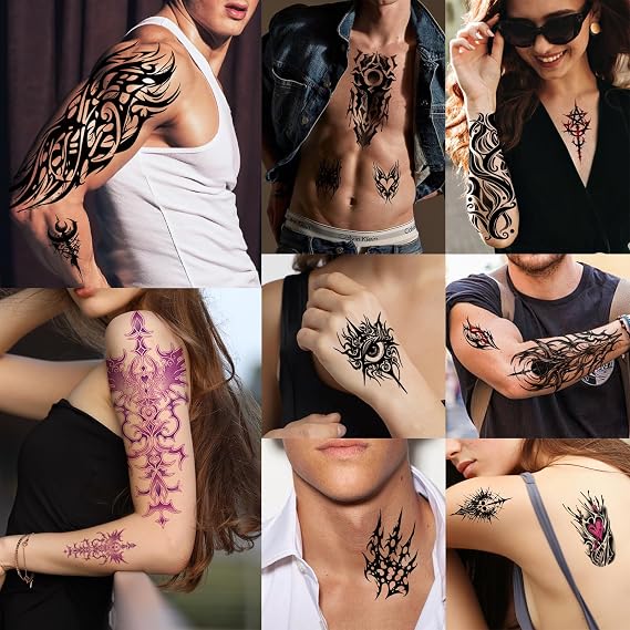 77 Sheets Cyborg Tribal Totem Temporary Tattoo, 17 Half Arm Skull Fake Tattoos, 60 Viking Tiny Body Tattoos Stickers Cosplay Costume Party Favors for Adults Kid Realistic Waterproof Long Lasting