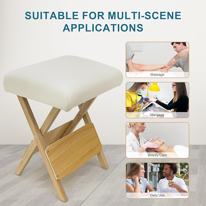 Silla plegable de madera para salón y spa color crema miniatura 7