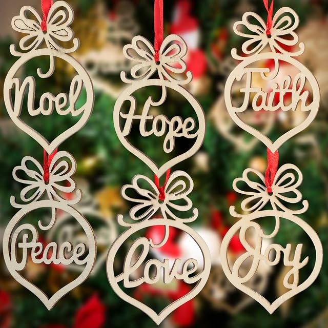 Bememo 30 Pieces Christmas Wooden Hollow Ornaments Xmas Tree Hanging Tags Crafts Pendant Decor Christmas Holiday Wedding Decorations