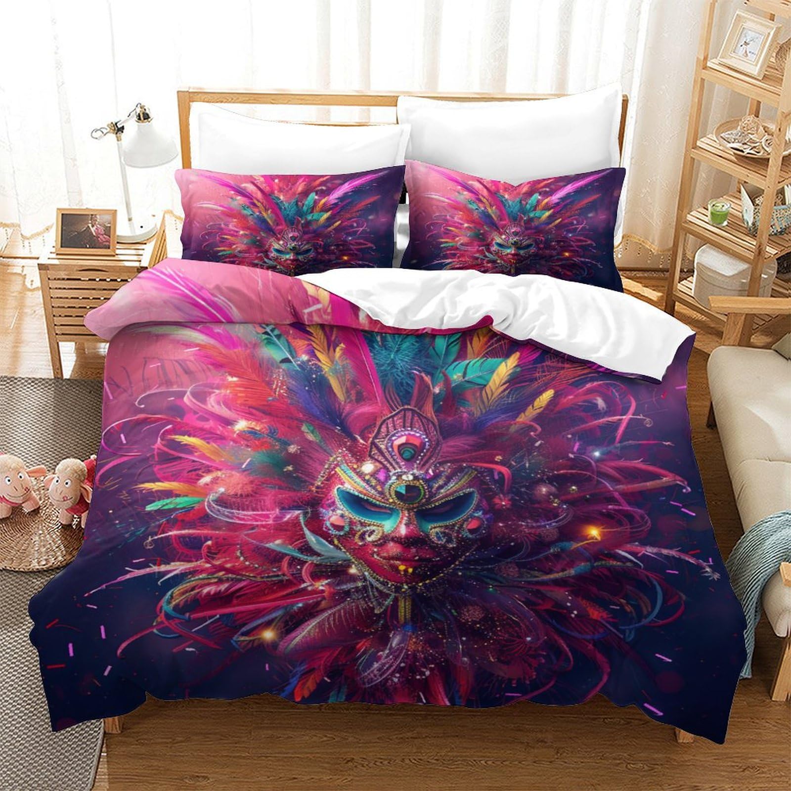 Housse de couette masques 3D microfibre super douce et respirante pour lit 140x200