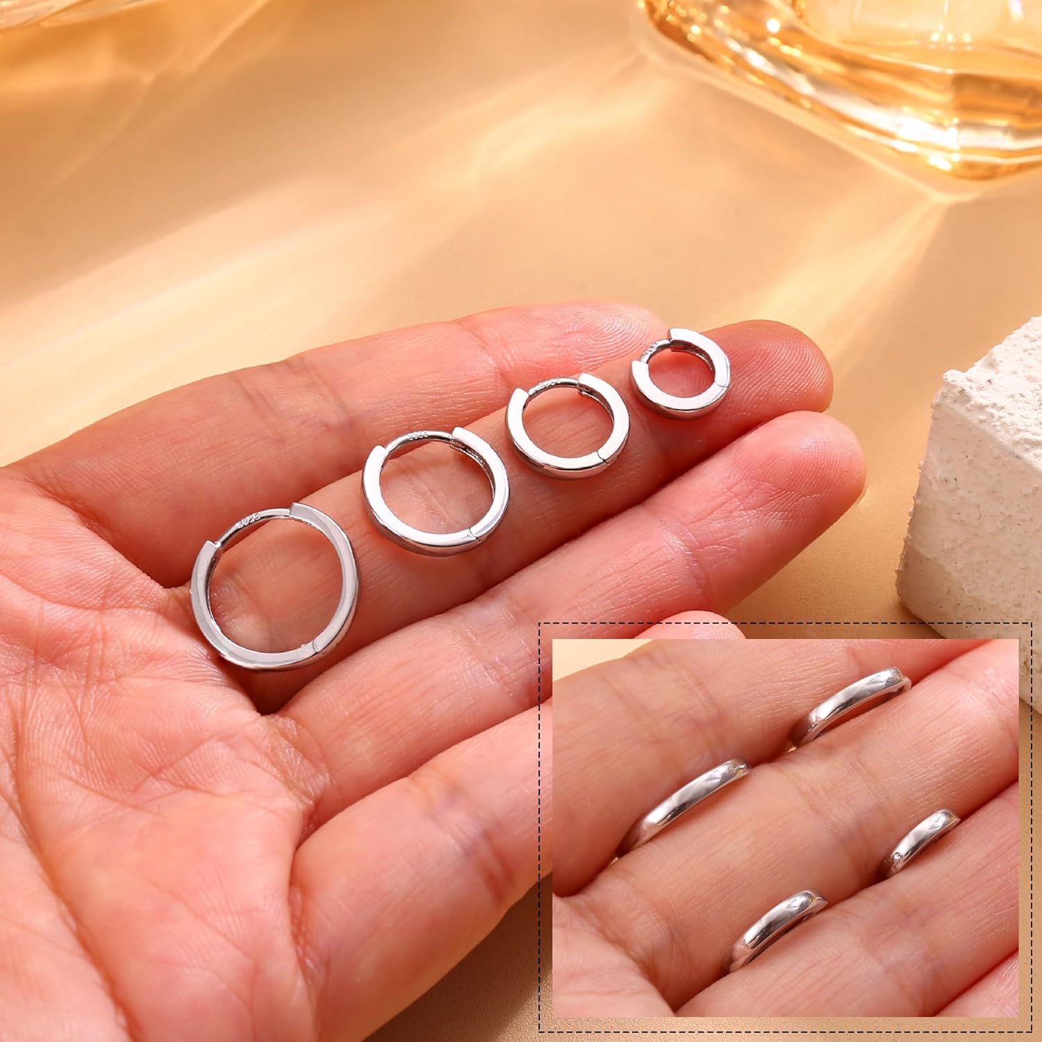 4 Pairs 18K Gold Plated Hoop Earrings Set for Women 925 Sterling Silver Post Small Gold Huggie Chunky Earrings for Multiple Piercing Cartilage Hoop Earrings Stack Jewelry 6mm 8mm 10mm 12mm - Image 4