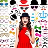 Gejoy 60 Pieces Photo Booth Props DIY Kit Graduation Funny Selfie Props Accessories for Wedding Prom Party Supplies Favors with Mustache on a Stick, Hats, Glasses, Mouth, Bowler, Bowties