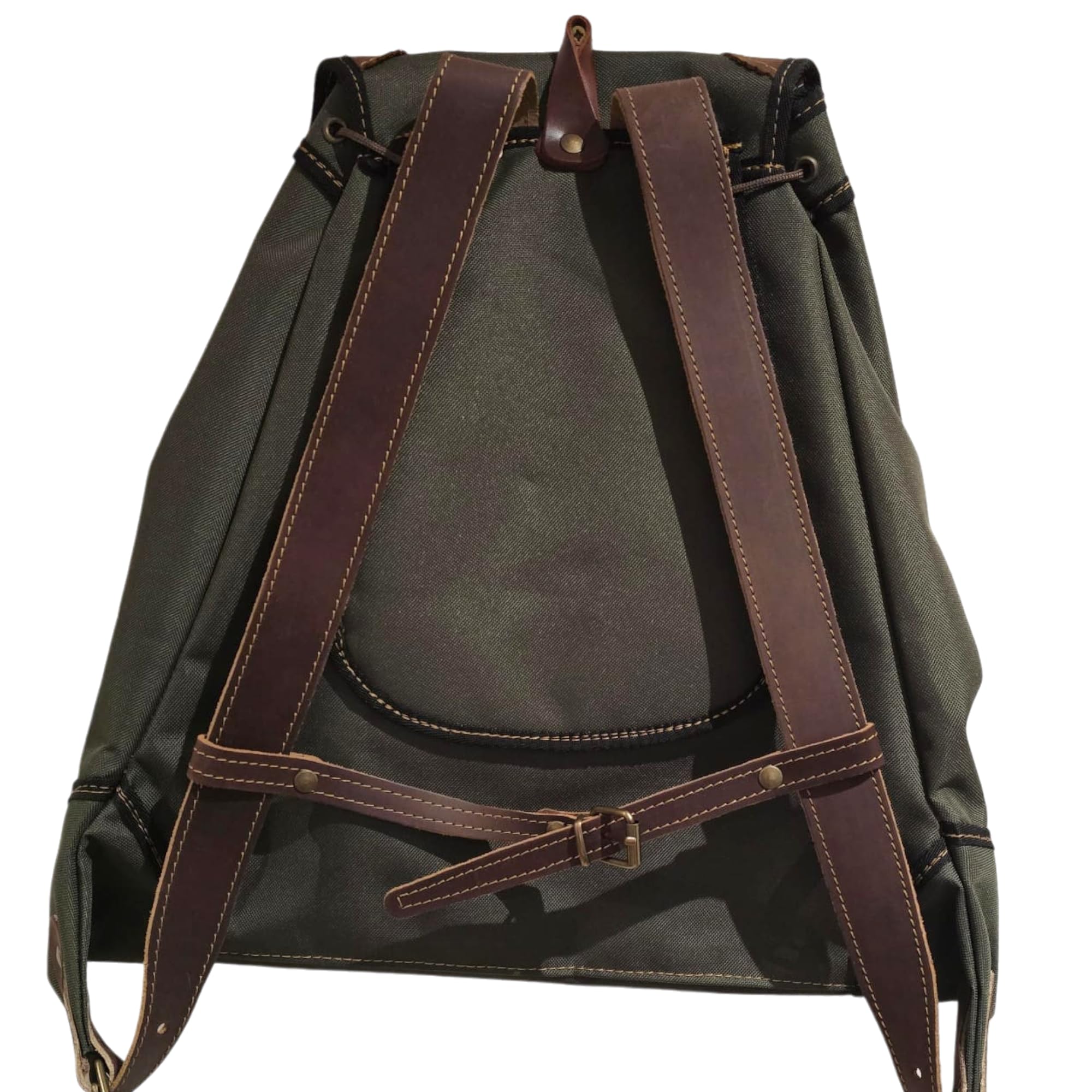 Zurrón cordura verde con refuerzos en piel
