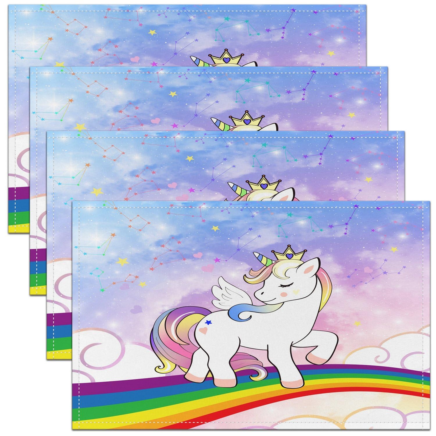 Unicorn Table Mats Placemat 45X30cm Magical Animal Placemats Set of 4 for Kids Rainbow Galaxy Placemats for Dining Table Indoor Outdoor Kitchen Fantasy Unicorn Themed Table Place Mats