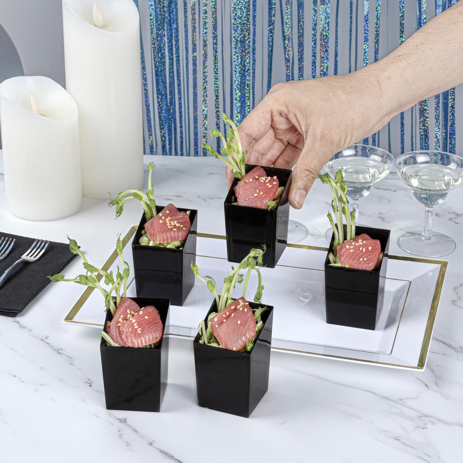 Restaurantware 3 Ounce Appetizer Cups 100 Incline Shooter Cups - Disposable Small Black Plastic Mini Dessert Cups For Mousses Parfaits Or Jello For Weddings Or Catering