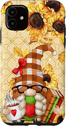 Miniatura 7 de Gnomo de girasol para iPhone 14 Pro con libros para amantes del té y funda de lectura bibliotecaria