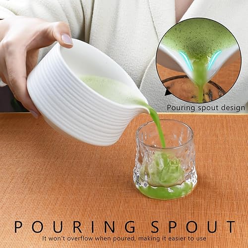 Miniatura 7 de Artcome Juego de herramientas Matcha Kit completo con cuenco de matcha con boquilla, batidor de bambú, cuchara de té, soporte para batidores,