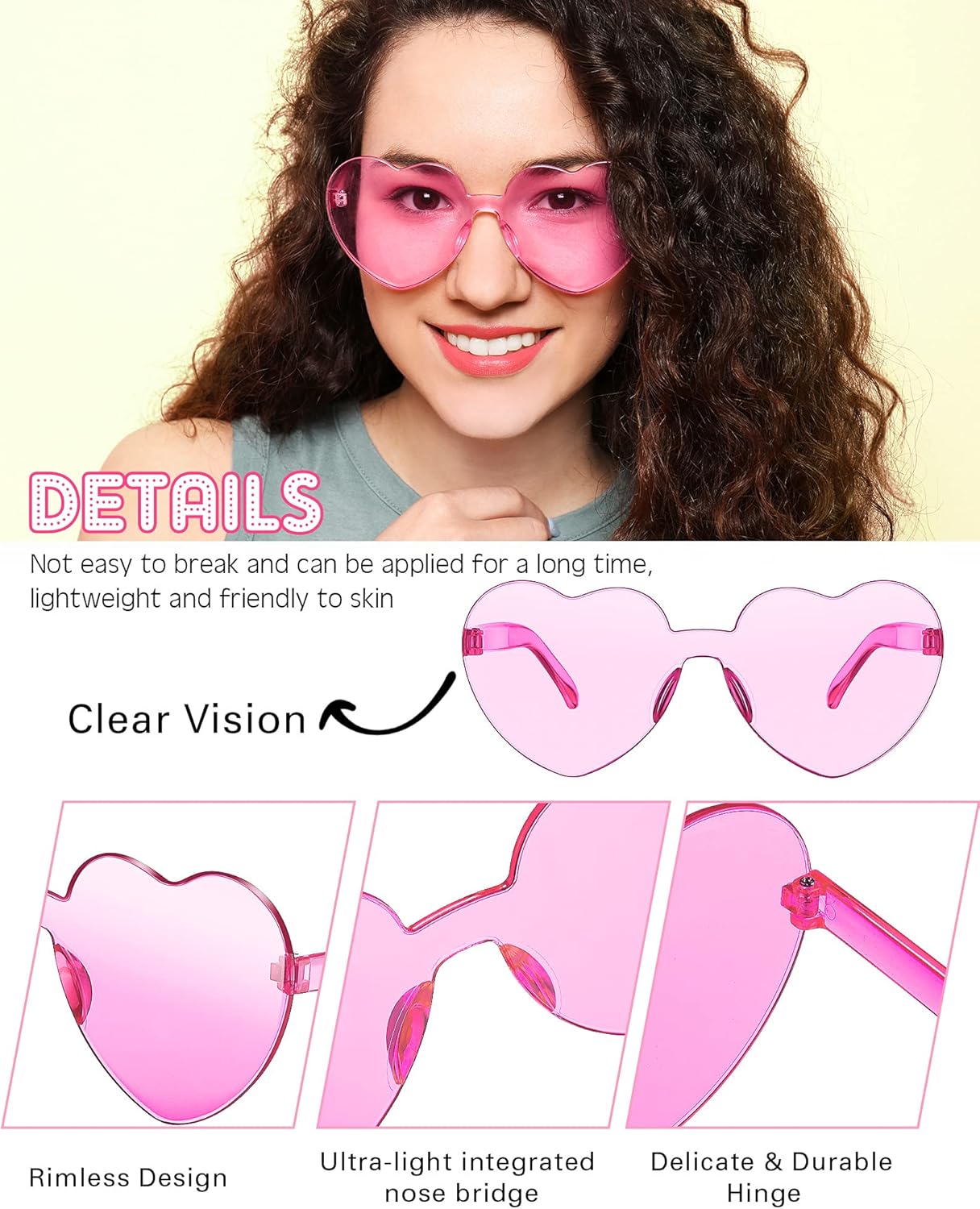 Photect 12 Pair Valentine's Day Pink Red Heart Sunglasses Bulk Rimless Candy Color Glasses for Women Men Party Favor Birthday - Image 3