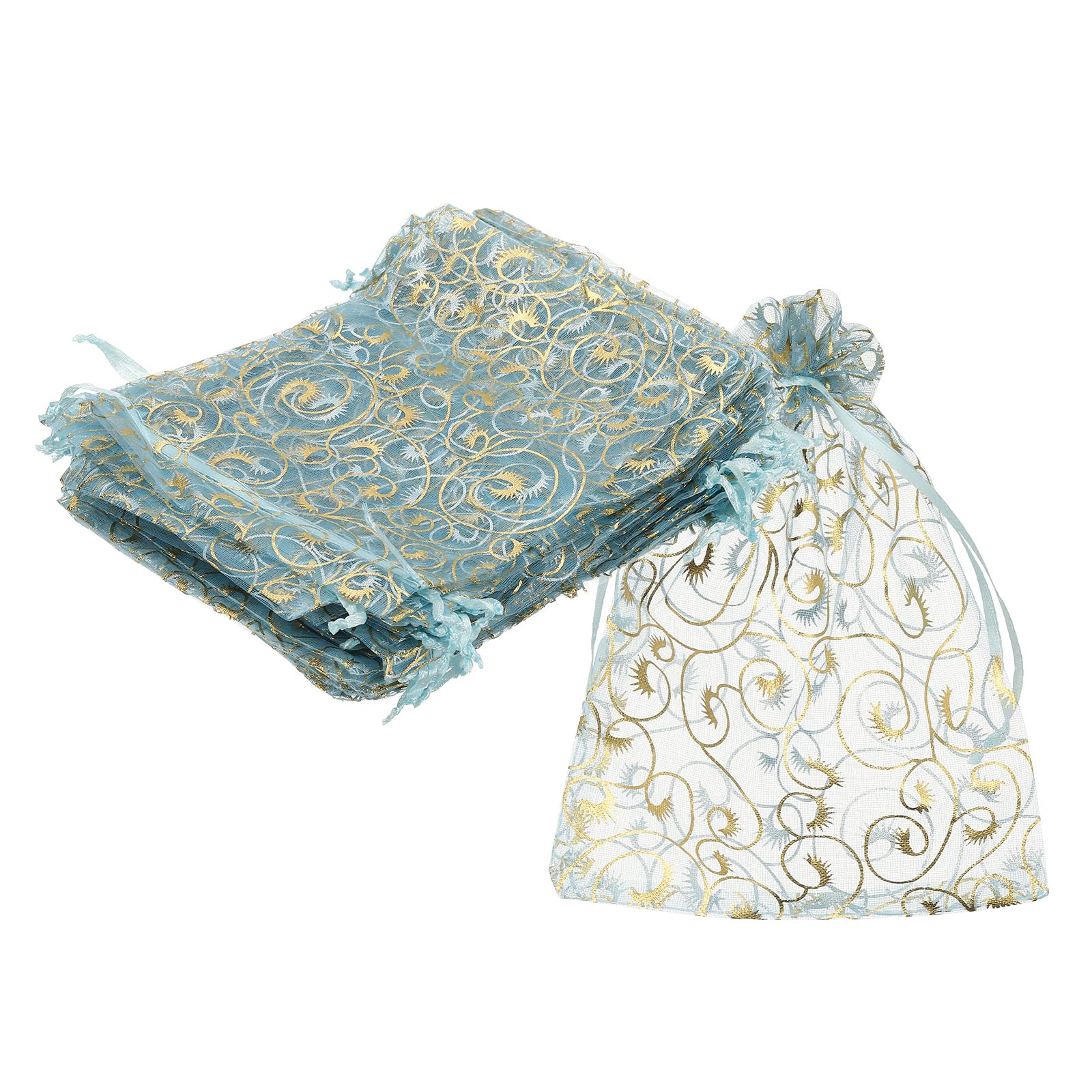 sourcing map Organza Bags, 50Pcs 13 x 18cm Candy Mesh Bag with Drawstring Jewelry Gift for Party Favor Pouch Christmas Wedding Festival Small Gift, Light Blue