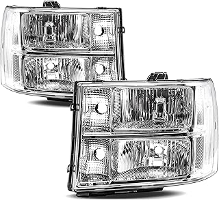 APSVE Headlights Assembly for 2007-2013 GMC Sierra 1500, 07-14 Sierra 2500HD 3500HD Replacement Headlamp, Chrome Housing Clear Side