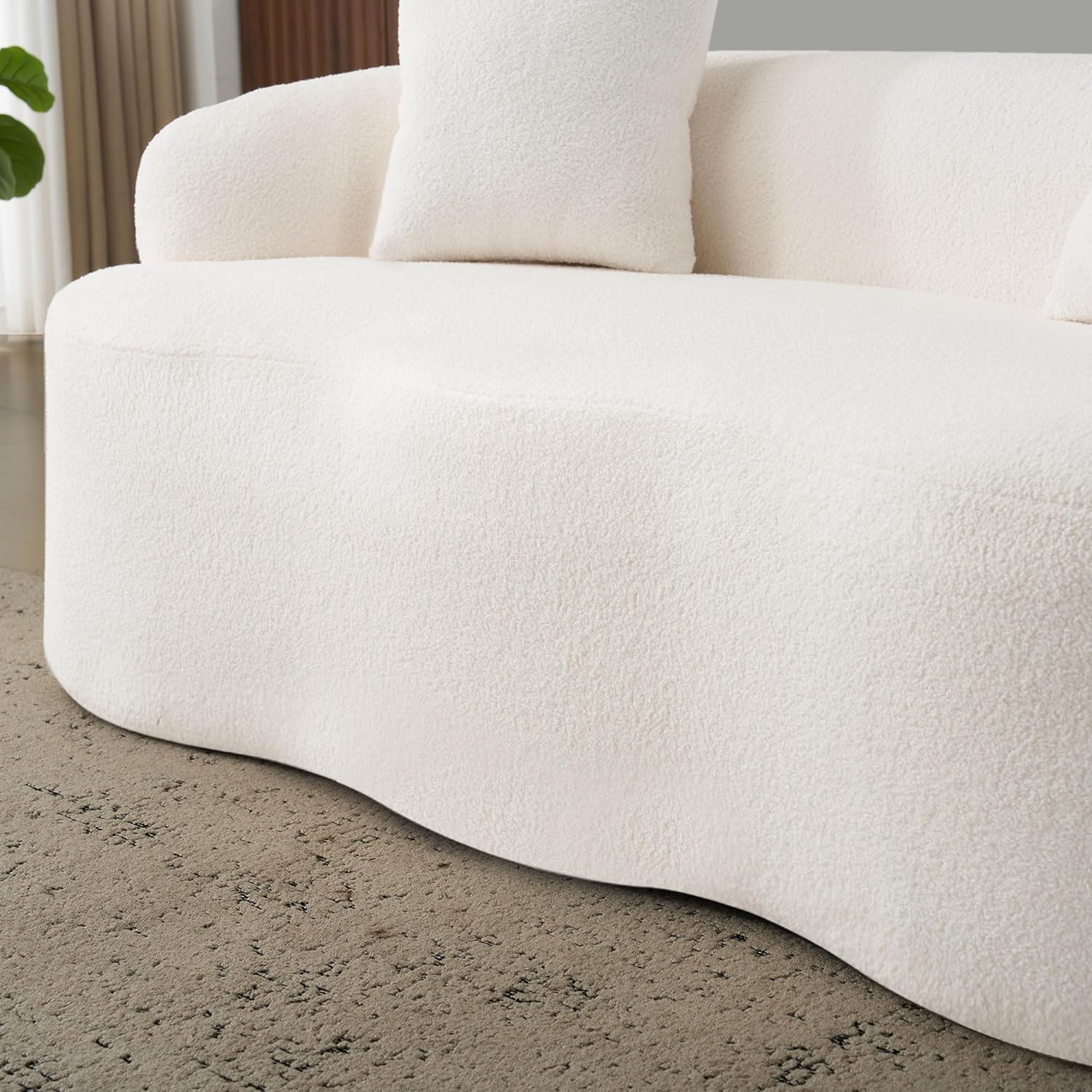 66.93" Curved Loveseat, 2 Seater Foam Sofa Plush Teddy Round Couch Cloud Sofa Deep Seat Love Seat with 2 Pillows, Modern Boneless Compression No Assembly Comfy Small Couches for Small Spaces (White)
