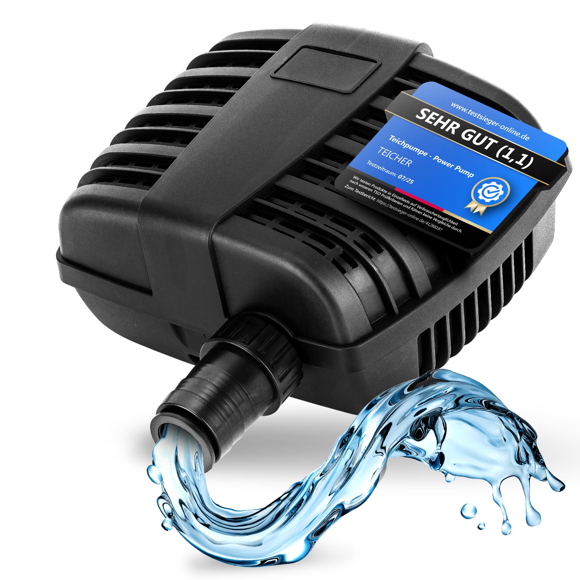Teicher Filterpumpe PP-1500H [Neues Modell] – Teichpumpe für außen 25W, 1500 l/h Energie effizient | Bachlaufpumpe Gartenteich Bachlauf Wasserfall | Filter Pumpe Teich Pond Pump Teichpumpen IPX8 Norm