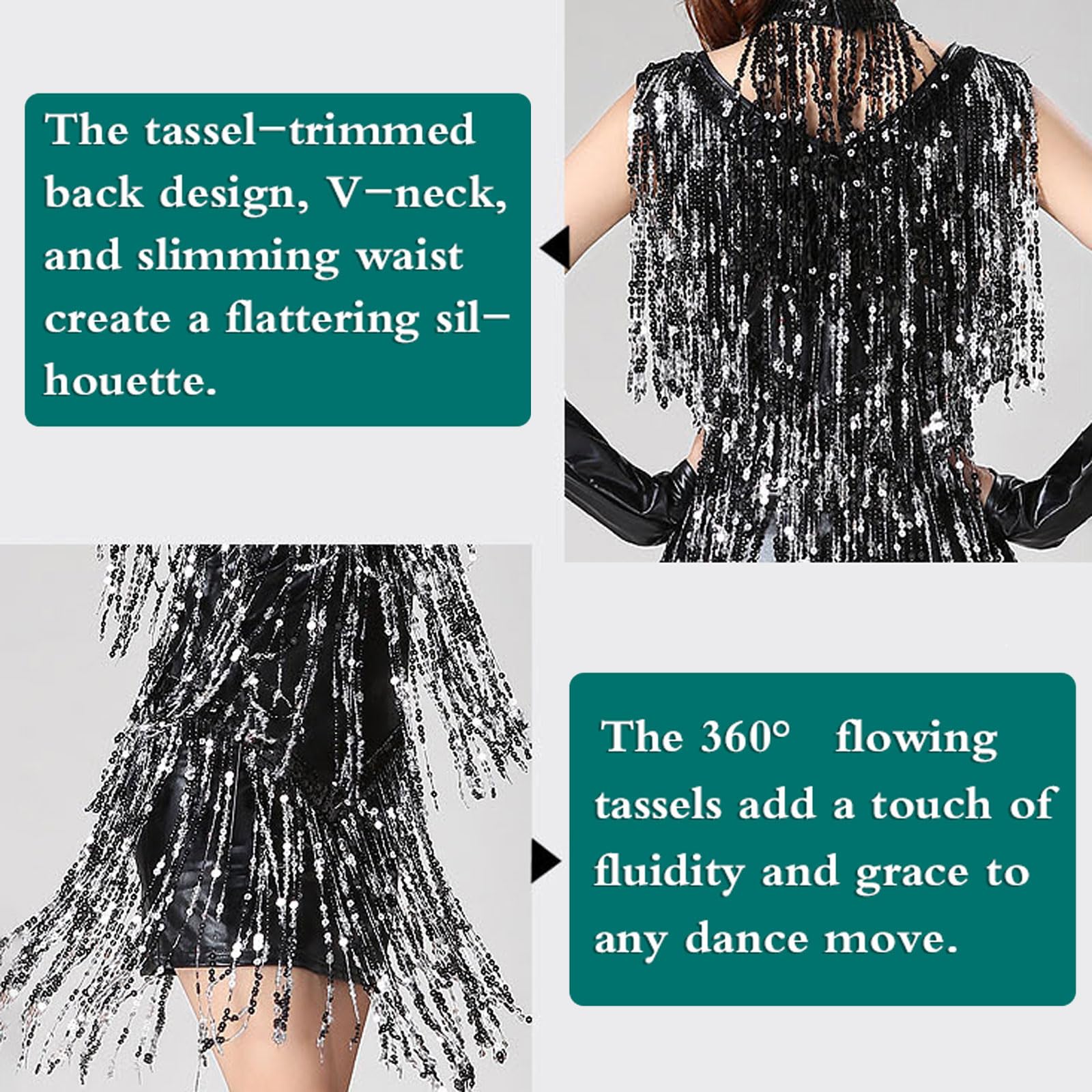 Lateinamerikanisches tanzkleid,Pailletten fransen Kleid,Damen-Body mit Pailletten,latein Tanz Kleid für Damen,quastenkleid,V-Ausschnitt Rückenfrei,Für Ballsaal Salsa Samba Tango
