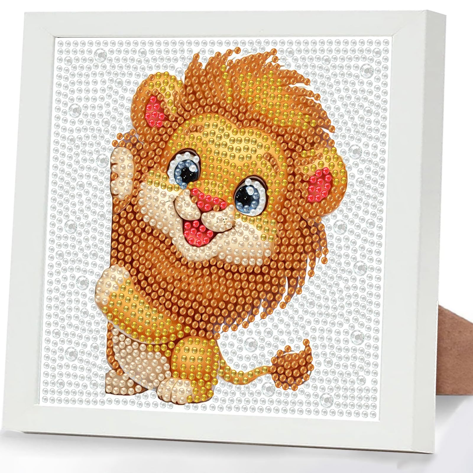 GHHKUD Lion Diamond Art Kits for Kids with Frame, Animal 5D Diamond Painting Kit for Kids Adults, Crystal Small Diamonds Gem Art Crafts Kits Gift for Girls Boys Children Ages 6-8-12(7x7inch) — image 1