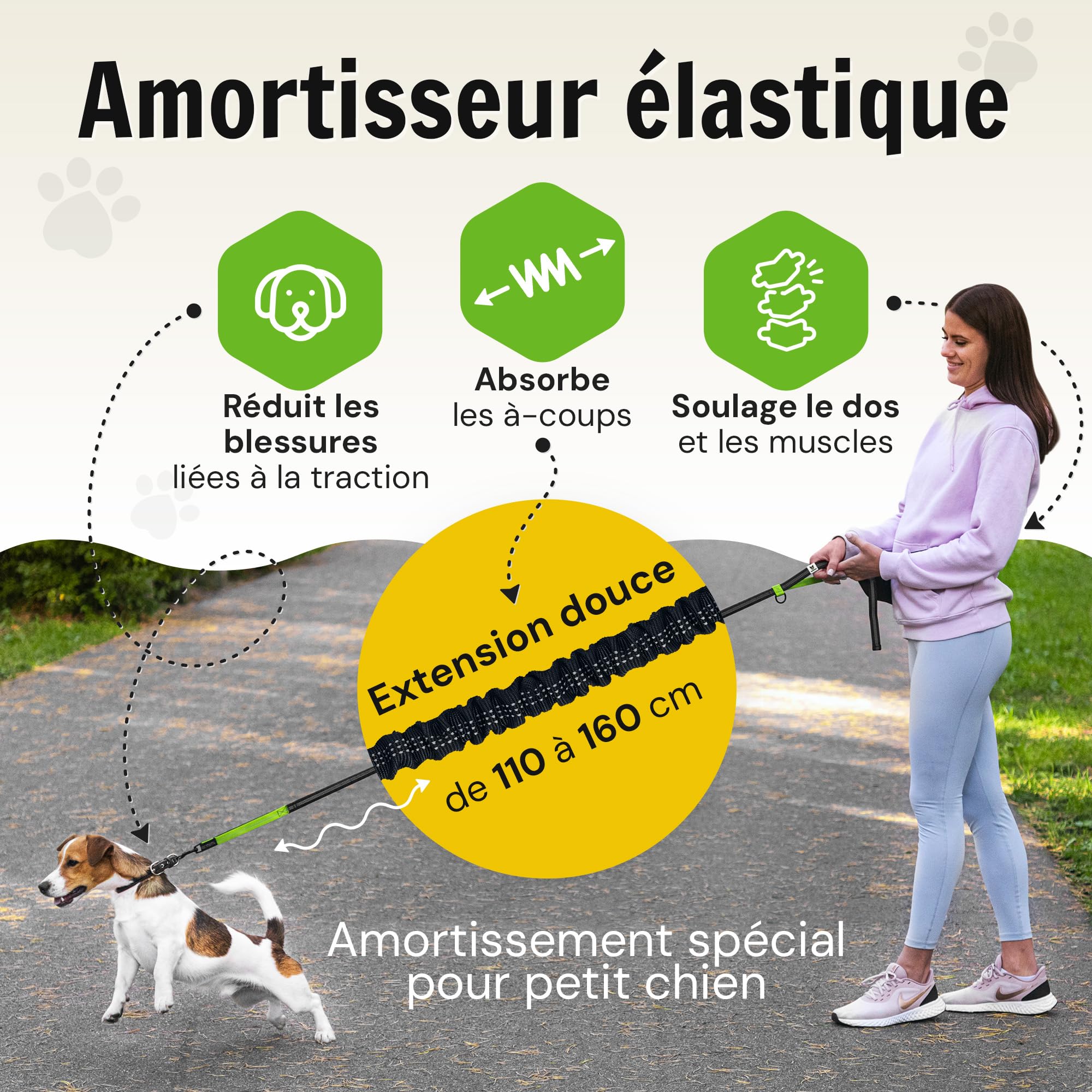Hundefreund Laisse Mains Libres pour Petit Chien jusqu'à 15 kg – Laisse Bungee Élastique 110-160 cm pour Canicross, Course à Pied & Jogging, Ceinture Réglable 65–120 cm avec Pochette
